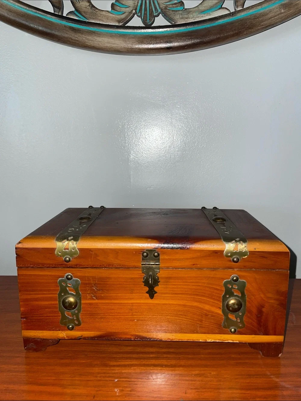 Antique Peterson Brothers Chicago Cedar Keepsake Jewelry Box Brass Hardware